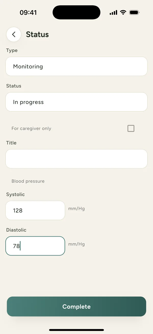 Recording a blood-pressure reading in the app